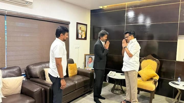 Vijay meets ex-CM MK Stalin, his son Udhayanidhi