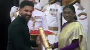 Rohit Sharma receives Padma Shri award from President Droupadi Murmu