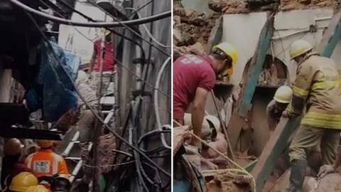 Kolkata: A portion of two-story building collapses amid heavy rainfall Kolkata: A portion of two-story building collapses amid heavy rainfall