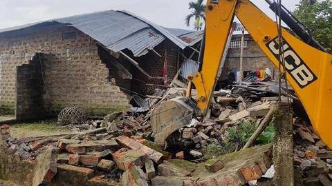 Assam: After mob torches police station, homes of accused demolished Assam: After mob torches police station, homes of accused demolished
