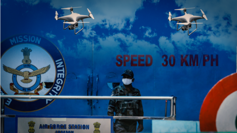 BSF personnel fire at drone near international border in Jammu BSF personnel fire at drone near international border in Jammu