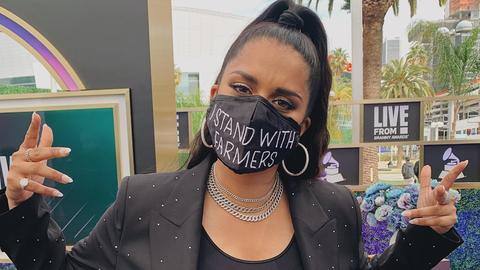 Grammy Awards: Lilly Singh wears 'I Stand With Farmers' mask Grammy Awards: Lilly Singh wears 'I Stand With Farmers' mask