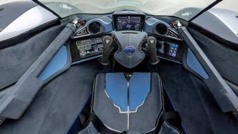 The car features an fighter jet-derived joystick-like steering wheel