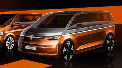 Volkswagen T7 Multivan, with futuristic looks and hybrid powertrain, teased Volkswagen T7 Multivan, with futuristic looks and hybrid powertrain, teased