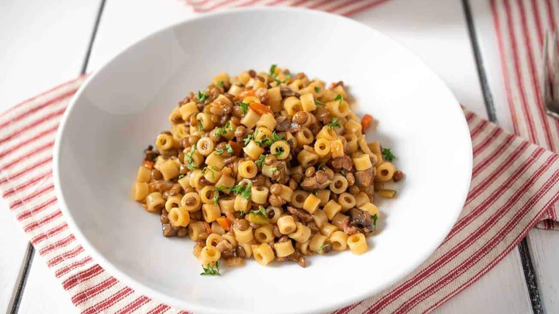 Cook delicious Italian caponata with lentil pasta at home