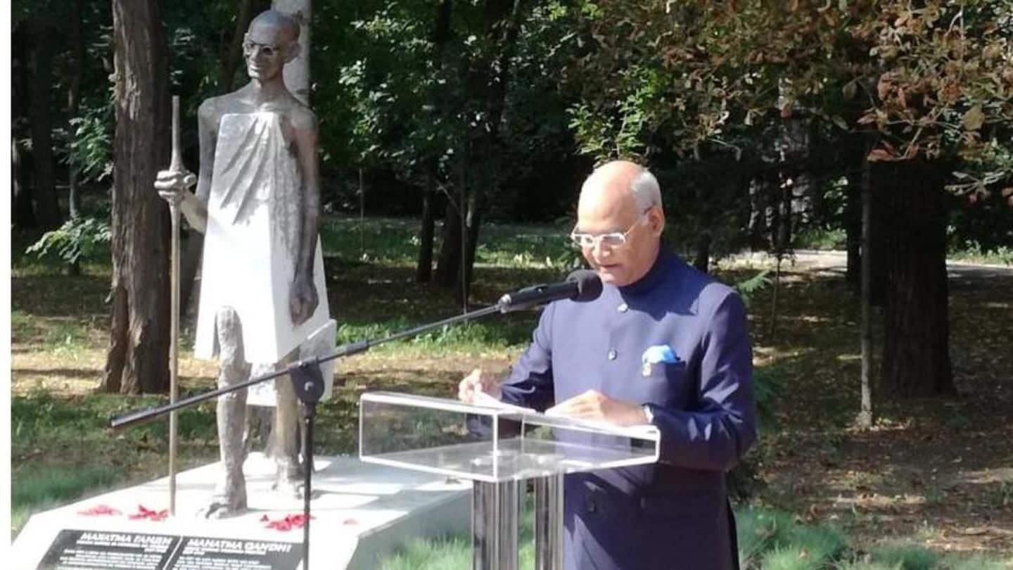 President Ram Nath Kovind unveils Mahatma Gandhi's statue in Bulgaria