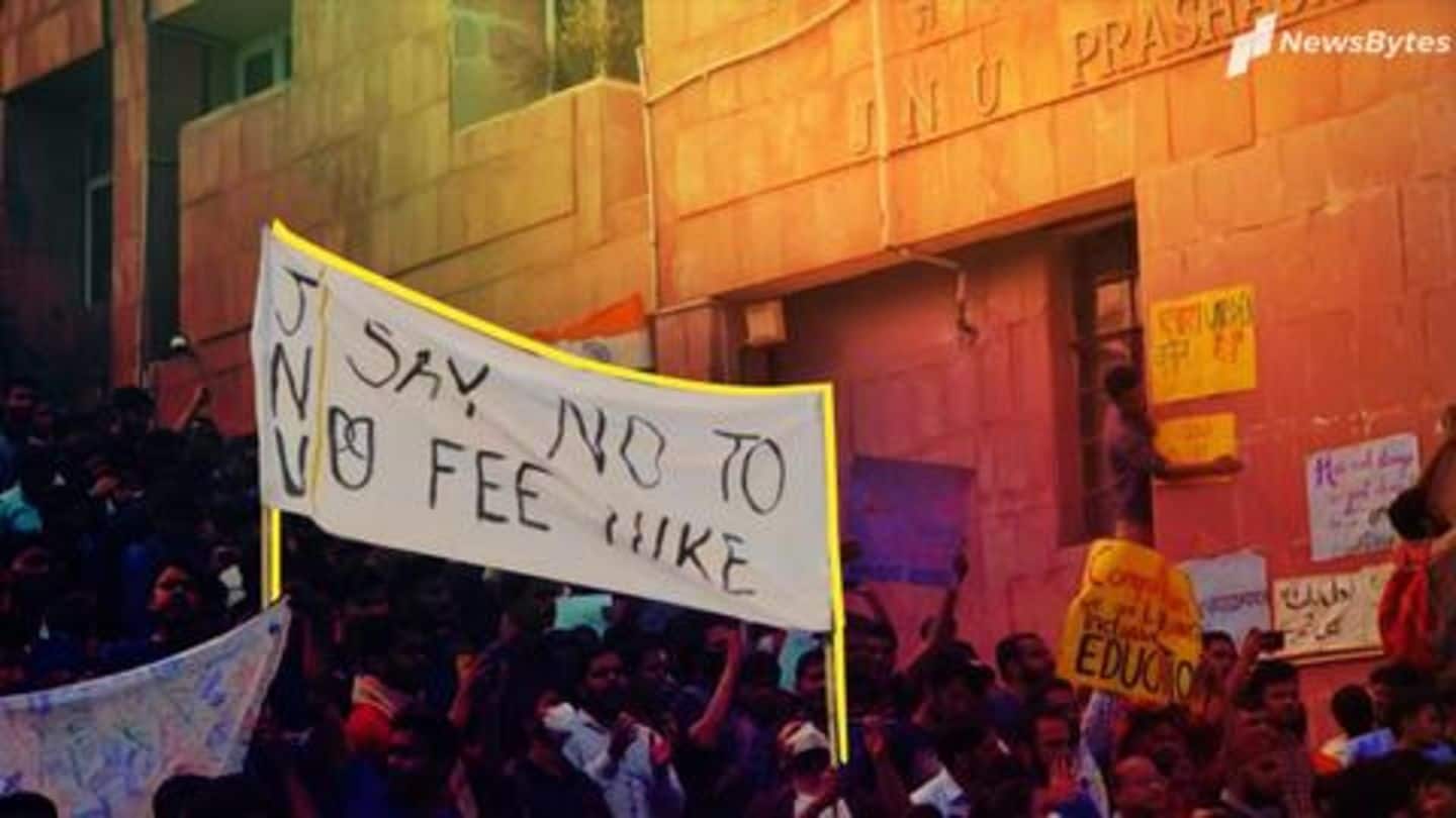 JNU students march towards Parliament over fee hike; police intervenes