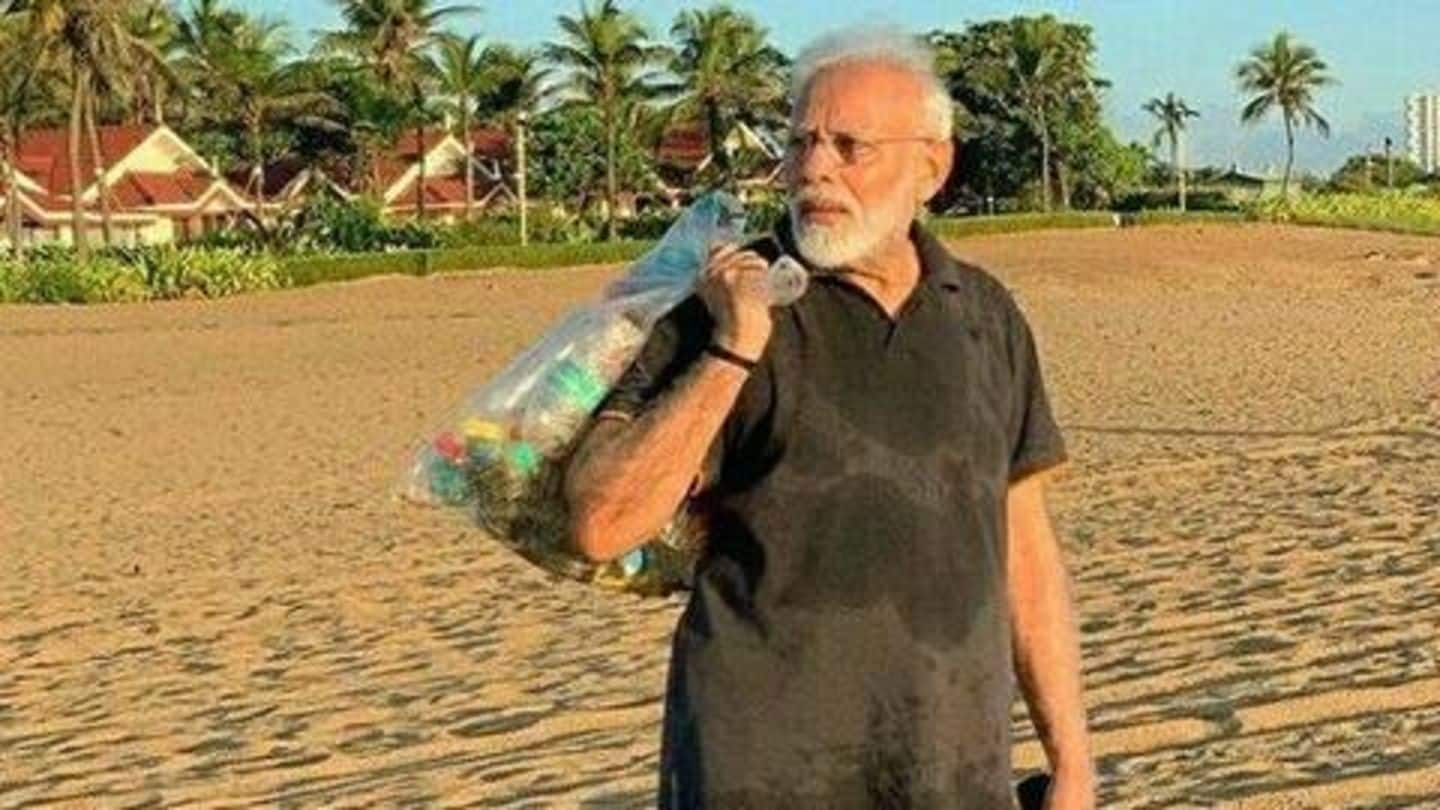 PM Modi promotes plogging; picks garbage at Mamallapuram beach