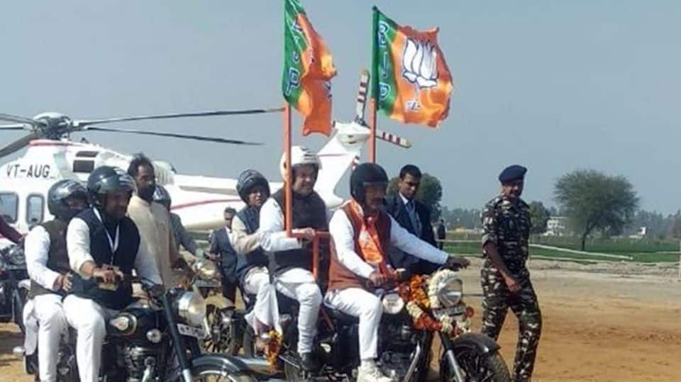 Pillion-riding Amit Shah leads 1L strong rally in Jind, Haryana