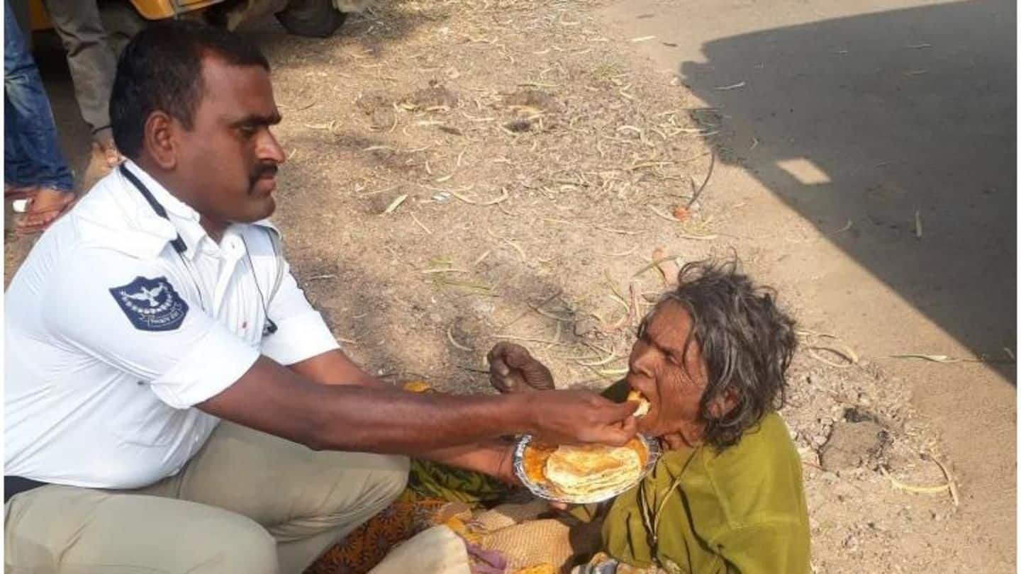 Hyderabad: Traffic cop feeds homeless woman with hands, wins hearts