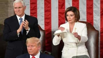 Trump snubs Pelosi's handshake offer. Then, she tears his speech