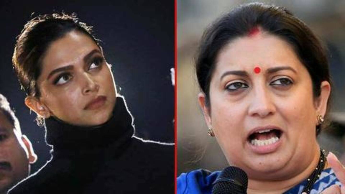 Now, Smriti Irani slams Deepika Padukone for visiting JNU