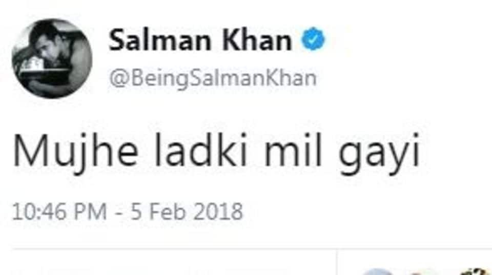 Salman Khan tweets 'mujhe ladki mil gayi'. But why?