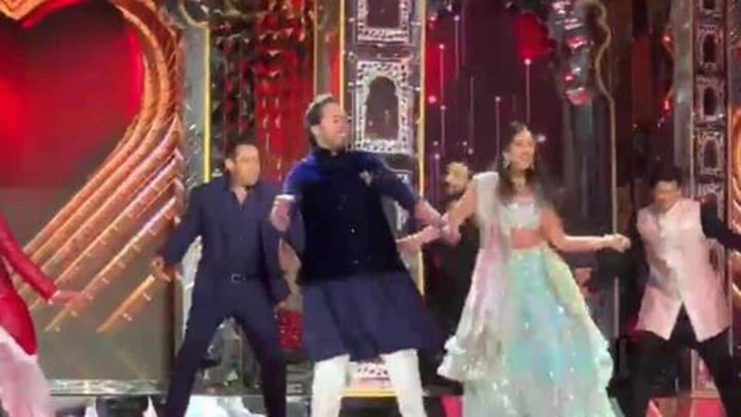 While Anant shook a leg, Salman danced in background While Anant shook a leg, Salman danced in background