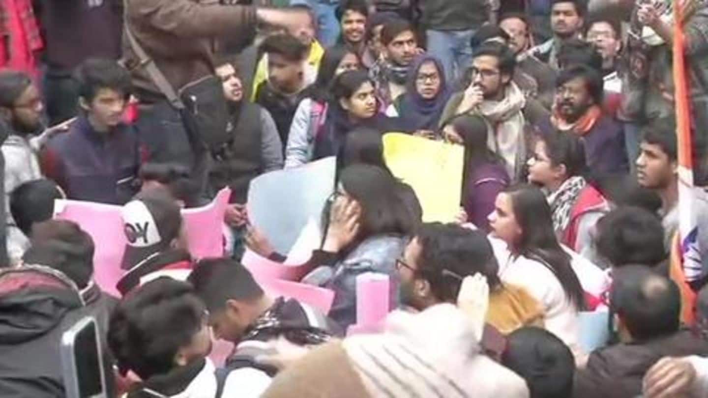 Delhi: Jamia's students protest outside V-C Najma Akhtar's office
