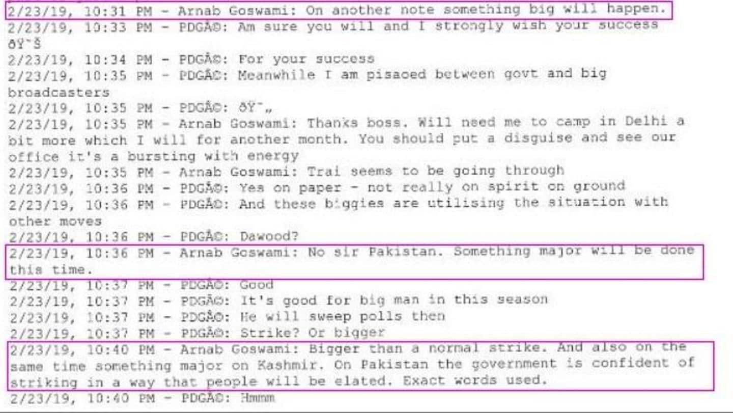 Chats indicated Goswami knew about India's response to Pakistan? Chats indicated Goswami knew about India's response to Pakistan?
