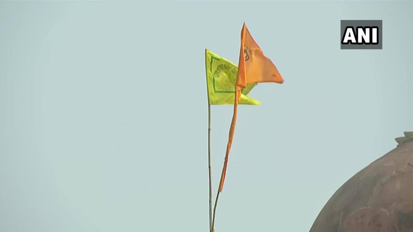 Flags installed in Red Fort by protesting farmers Flags installed in Red Fort by protesting farmers