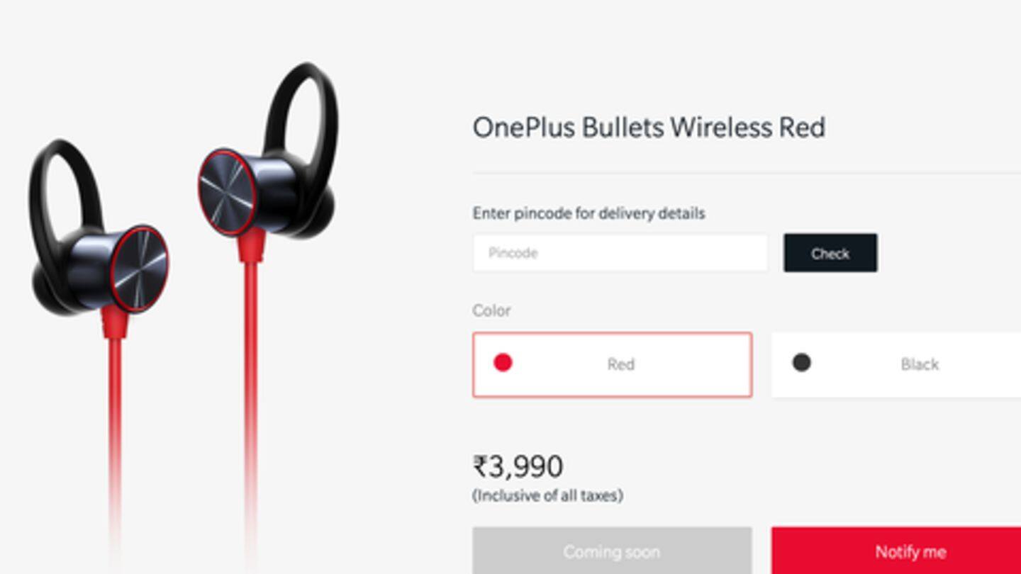 OnePlus Bullets Wireless (Red) coming soon, priced at Rs. 3,999