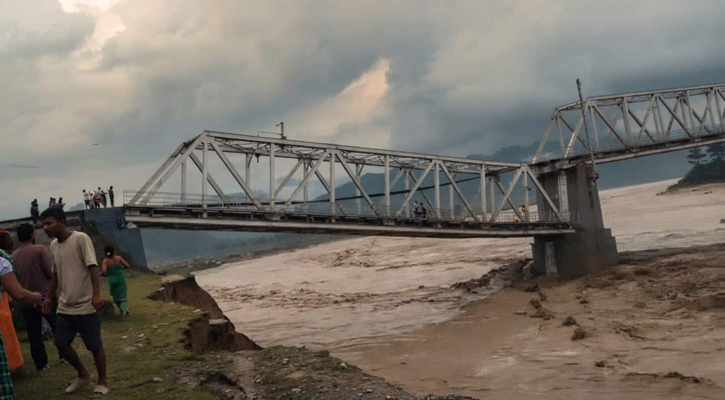 Dhemaji nonstop rain causes partial Simen River railway bridge collapse
