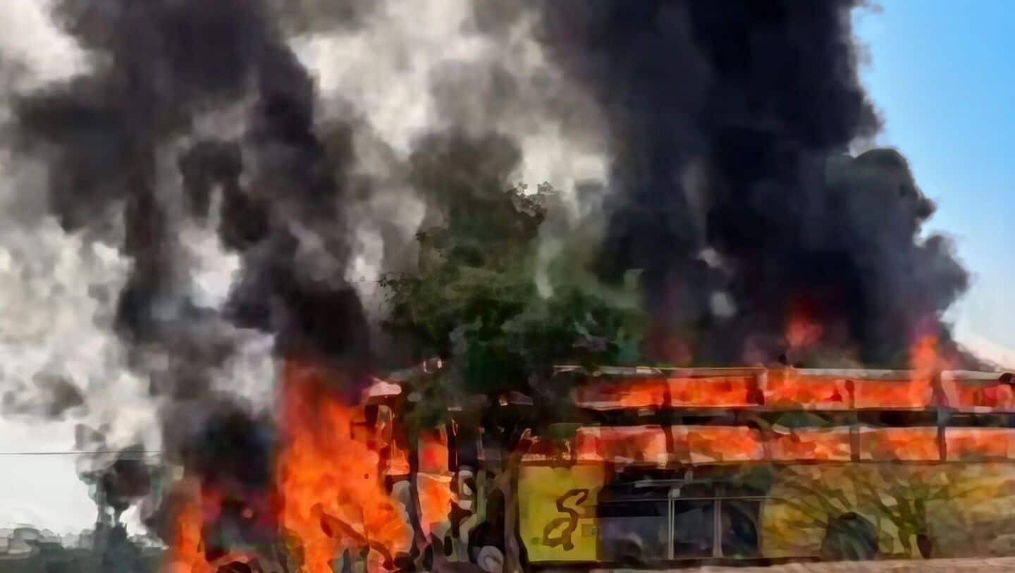 Six killed as car caught fire in Devapur bus collision