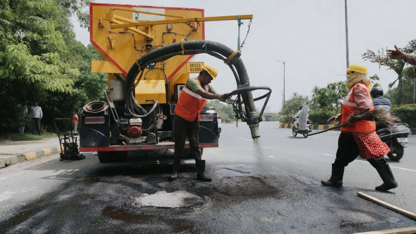 Delhi PWD trials 5 minute 'Spray, injection, patching' pothole fix
