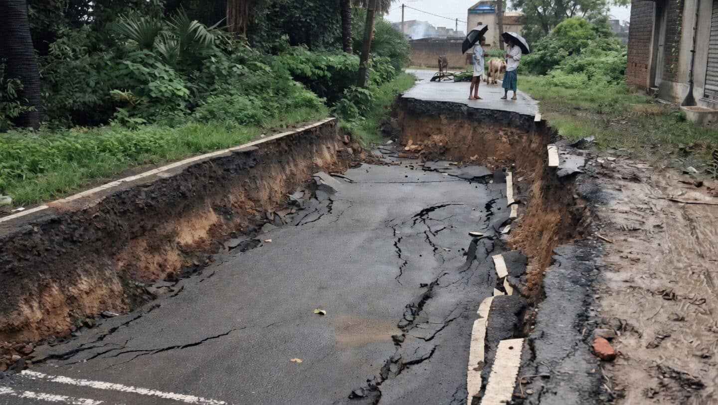 Heavy overnight rain collapses West Bardhaman road in West Bengal