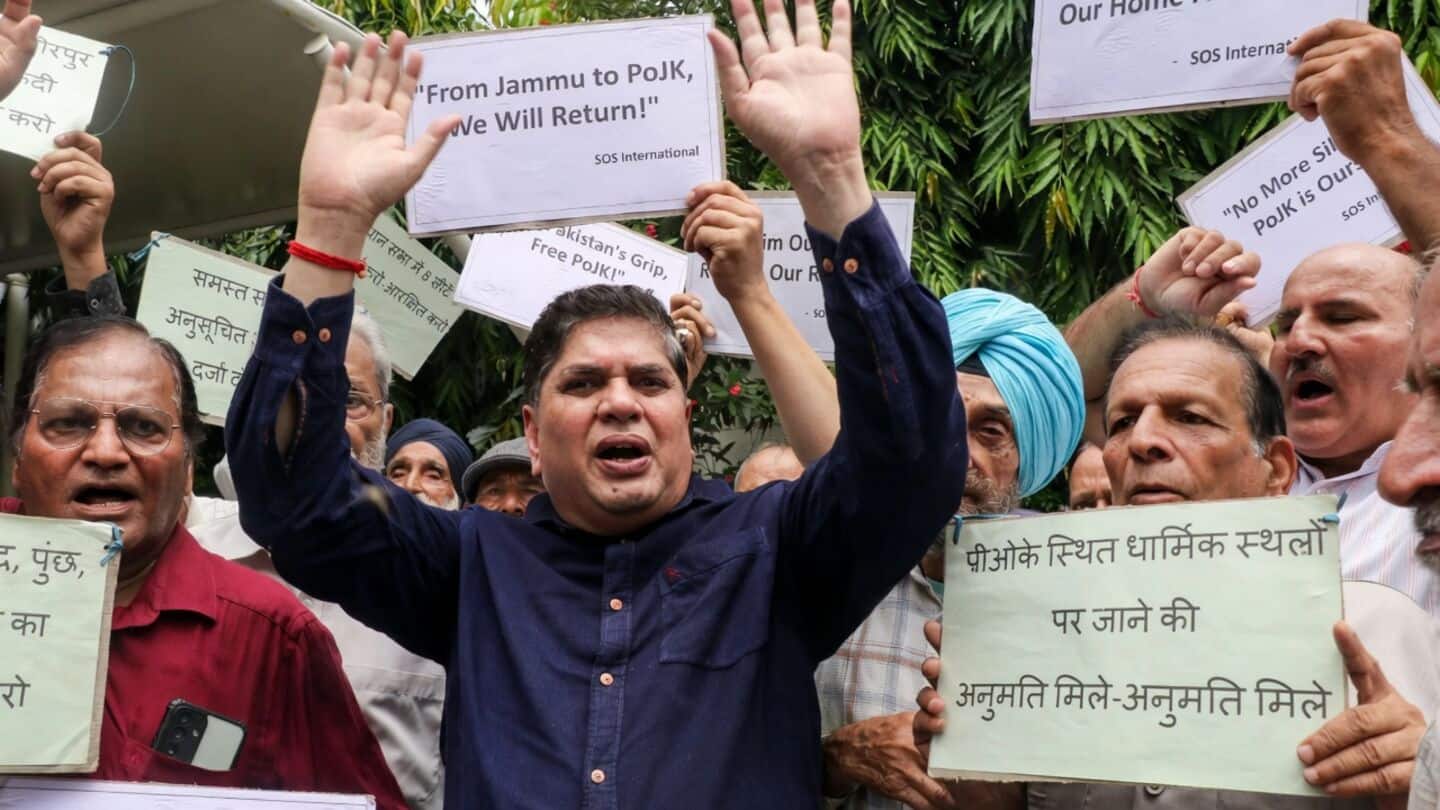PoK displaced people protest in Jammu seeking to join India