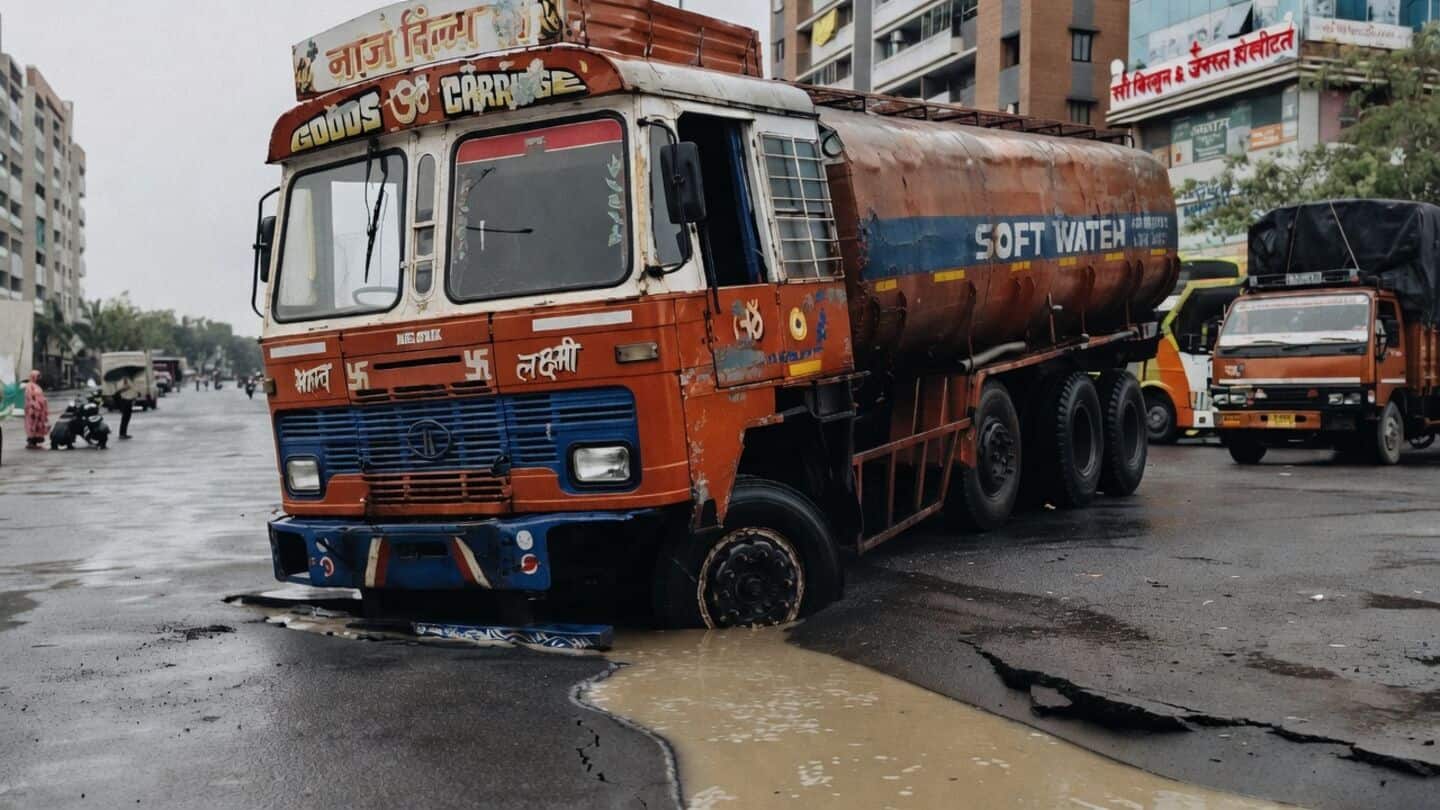 Heavy rain triggers sinkholes on 6 newly repaired Surat roads