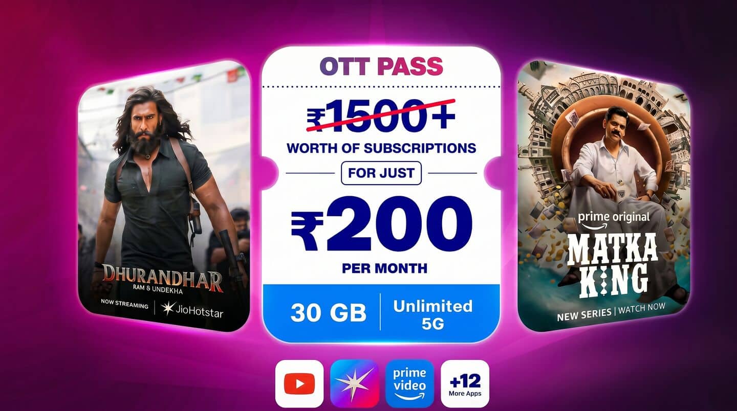 Jio launches ₹200 OTT pass with 30GB and 15 apps