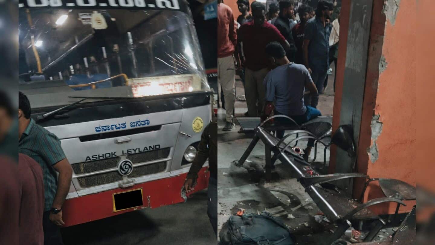 KSRTC bus crashes into Channapatna new bus stand, 1 injured