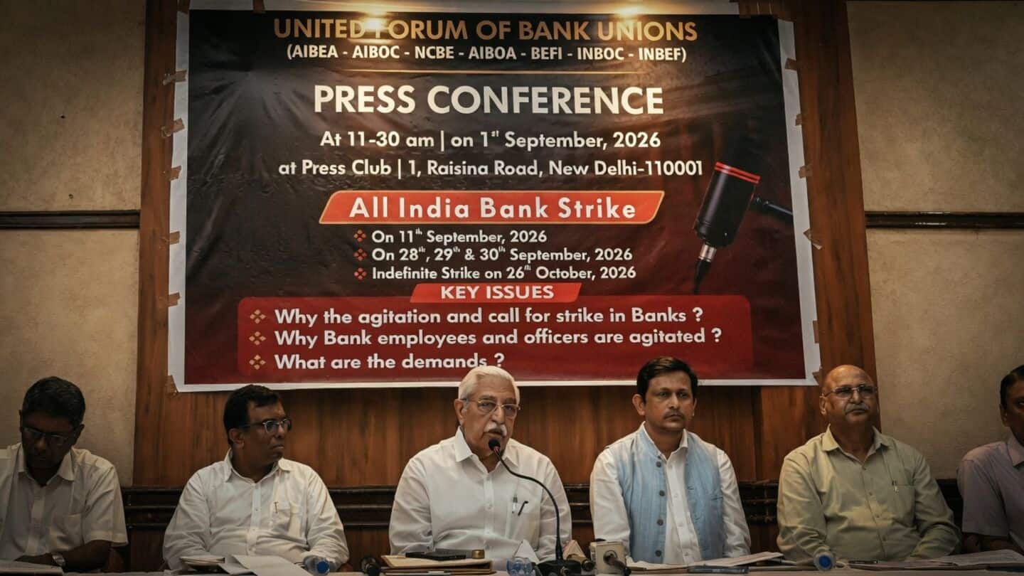 UFBU plans Indian bank strikes September 11, escalating October 26