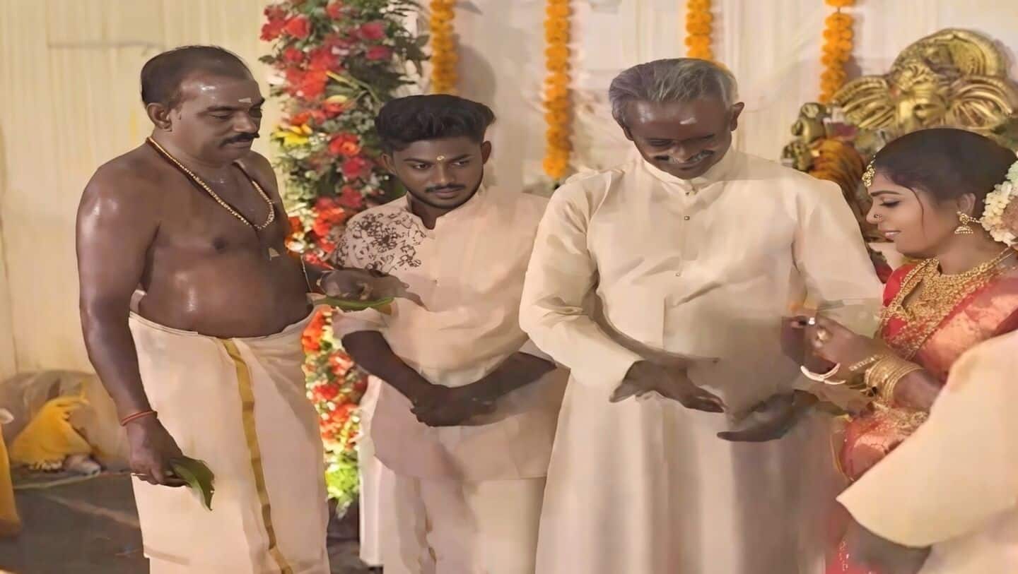 Father Roy Mathew, Christian priest, performs kanyadaan at Kottayam wedding