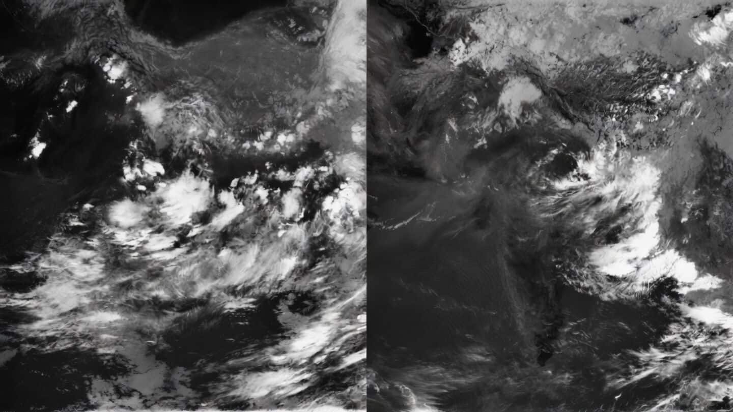 Satellite images show India's monsoon shifting east and piling up