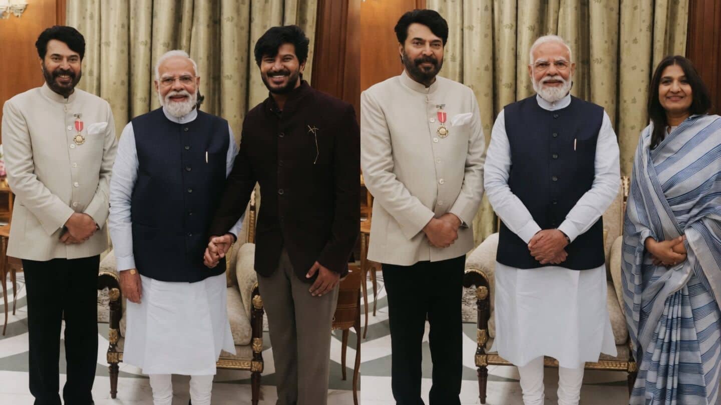 Modi meets Mammootty family at Rashtrapati Bhavan after Padma Bhushan