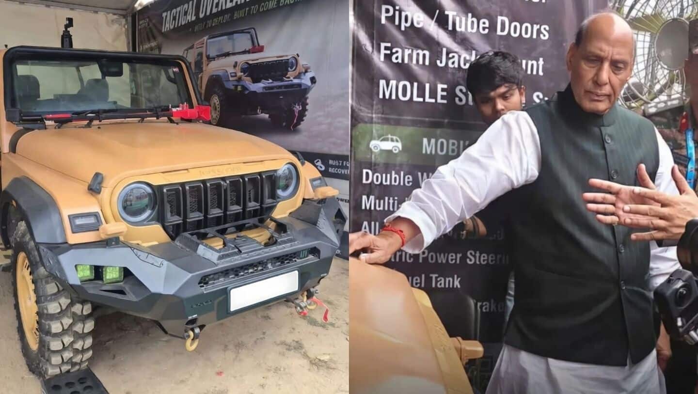 Defense Minister Rajnath Singh views Mahindra Thar Roxx ATV