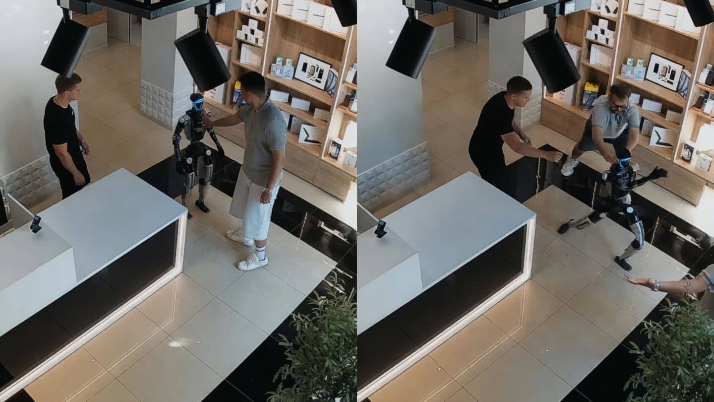 Syoma robot tried to kick customer in Russian electronics store