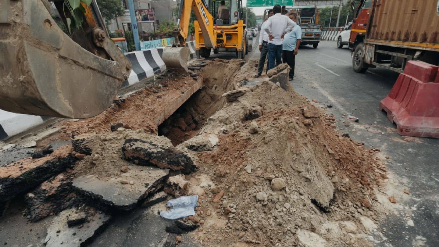 Noida elevated road between Sectors 61 and 18 caves in