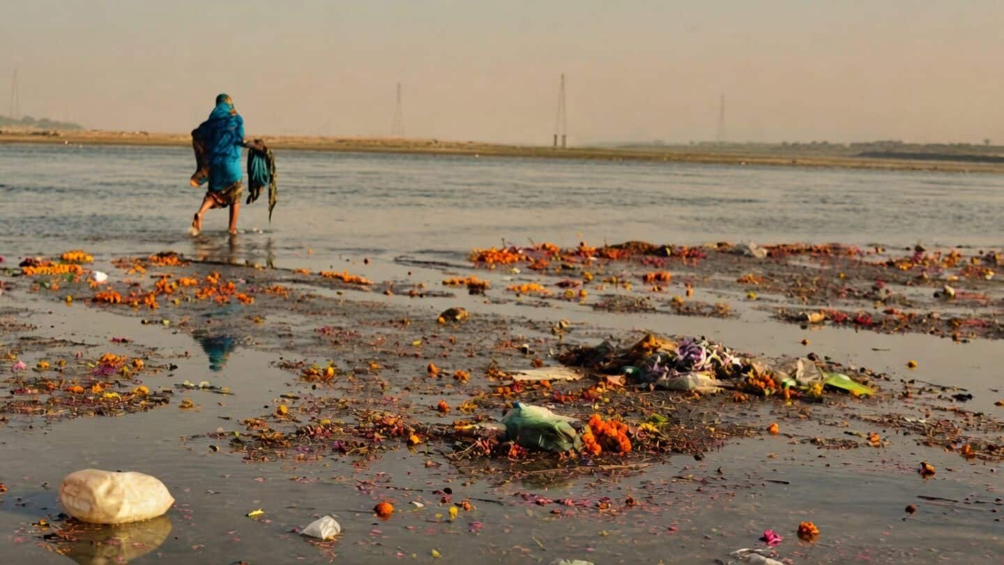 Ganga drop exposes silt and trash at 84 Varanasi ghats