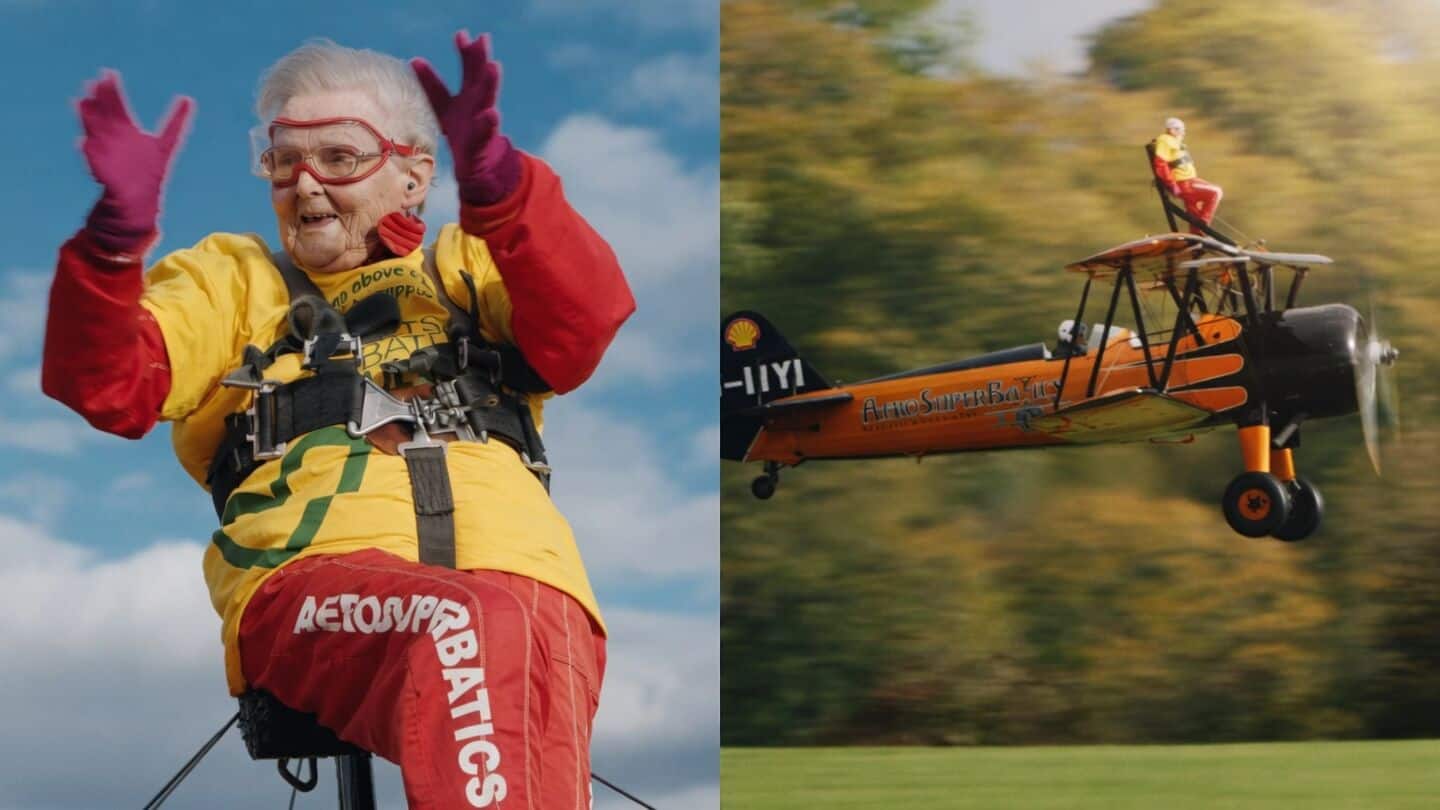 Helga Duffy, 99, sets wing walk record in Gloucestershire
