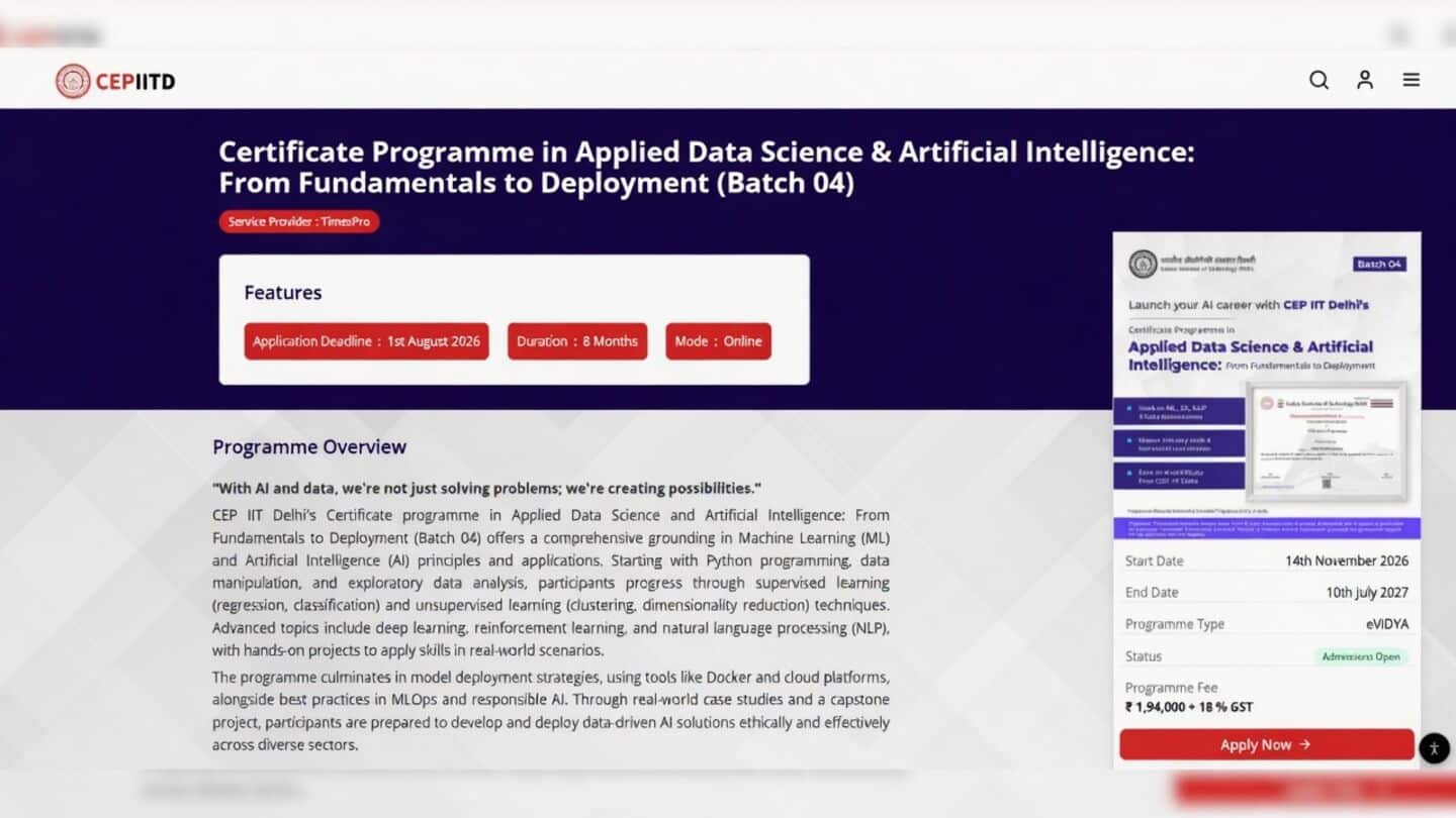 IIT Delhi opens online applications for Applied Data Science AI