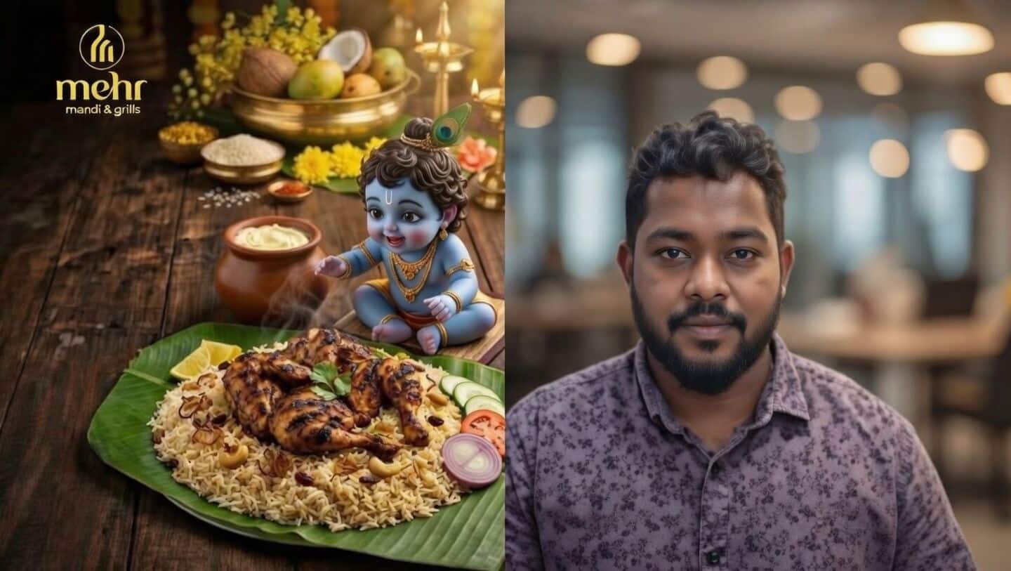 Meher Mandi and Grills Vishu post shows Krishna with meat