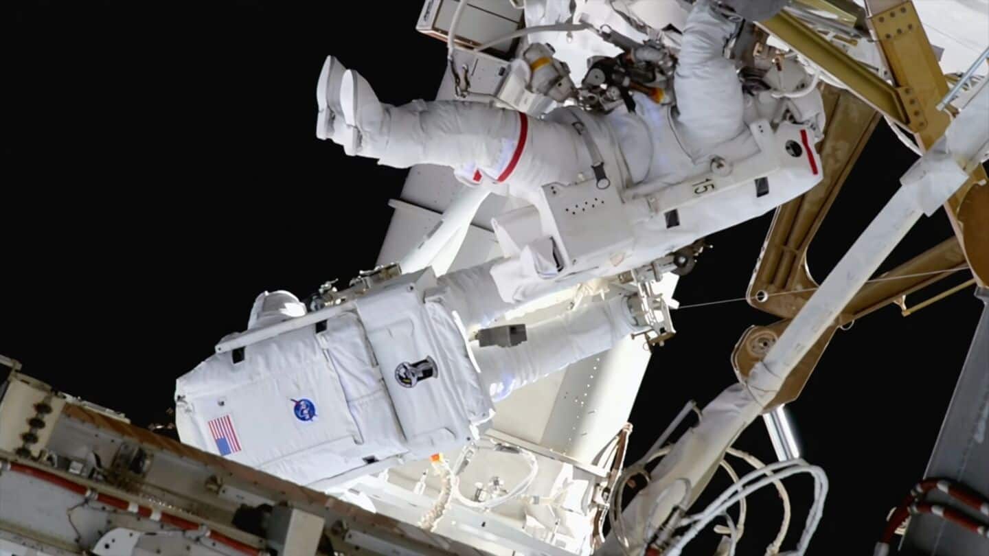 NASA's Menon and ESA's Adenot conduct ISS antenna swap today