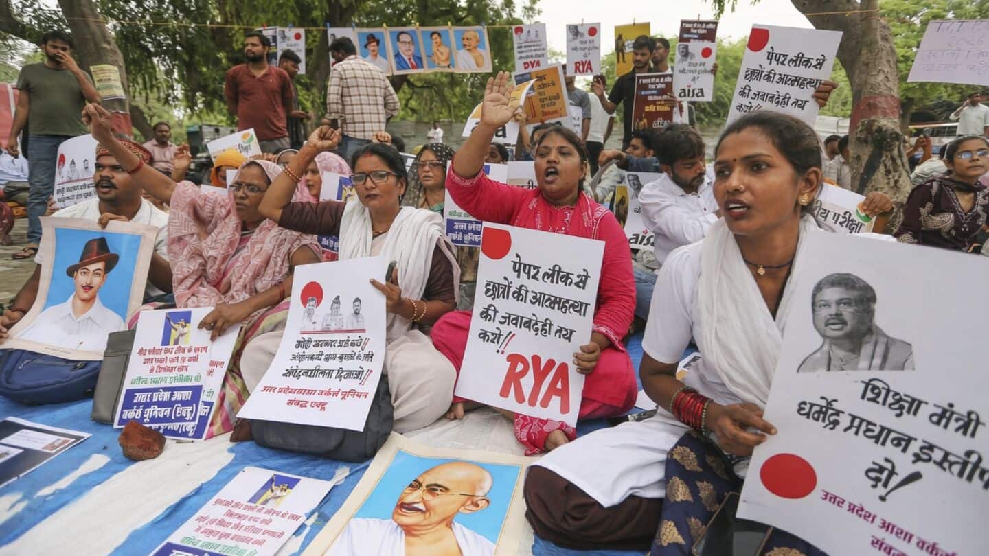 Students protest NEET leak, Bhim Army demands Dharmendra Pradhan's resignation