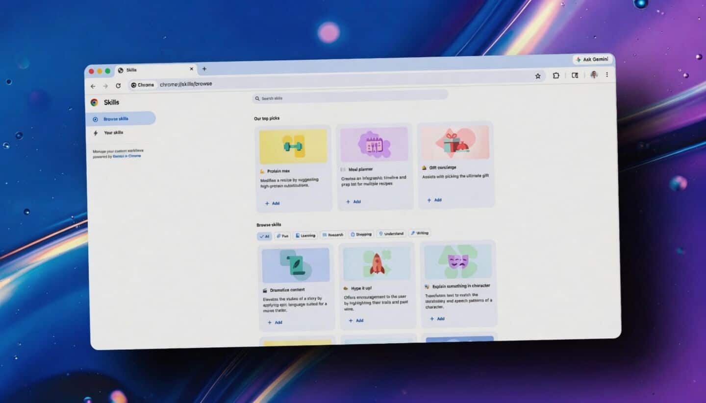 Google adds 'Skills' to Chrome for saving Gemini prompts