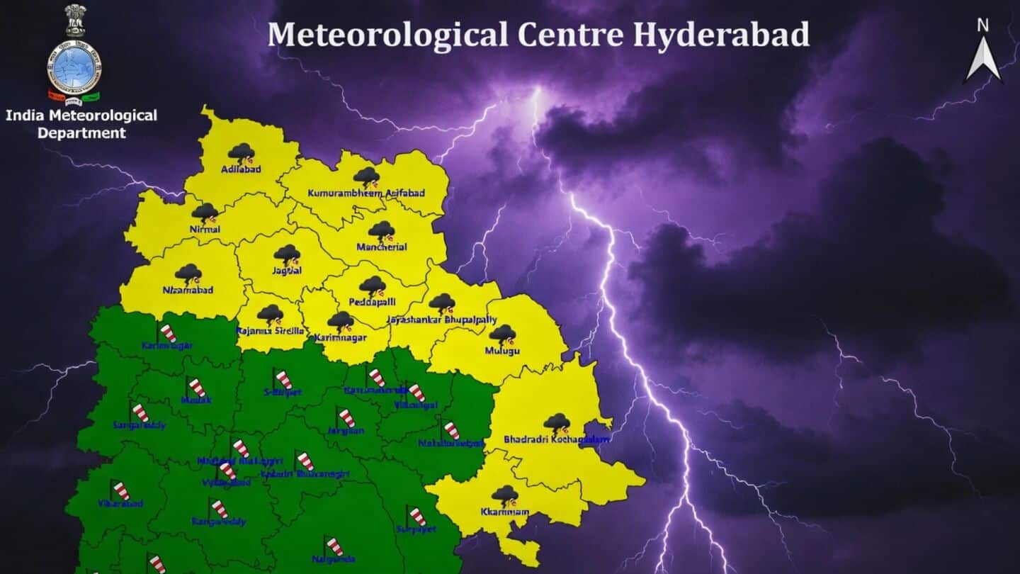 IMD warns of thunderstorms in 17 Telangana districts Tuesday
