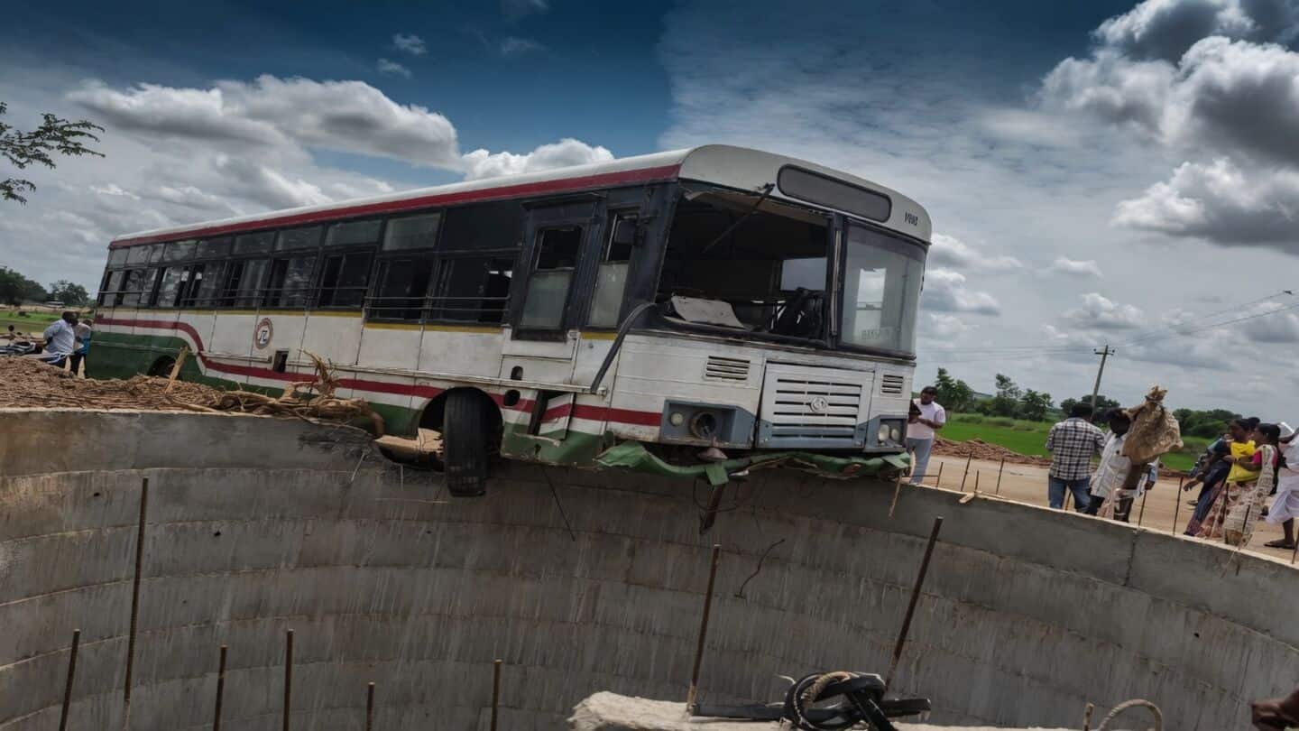 TGSRTC bus steering failure in Sundaragiri nearly plunges into well