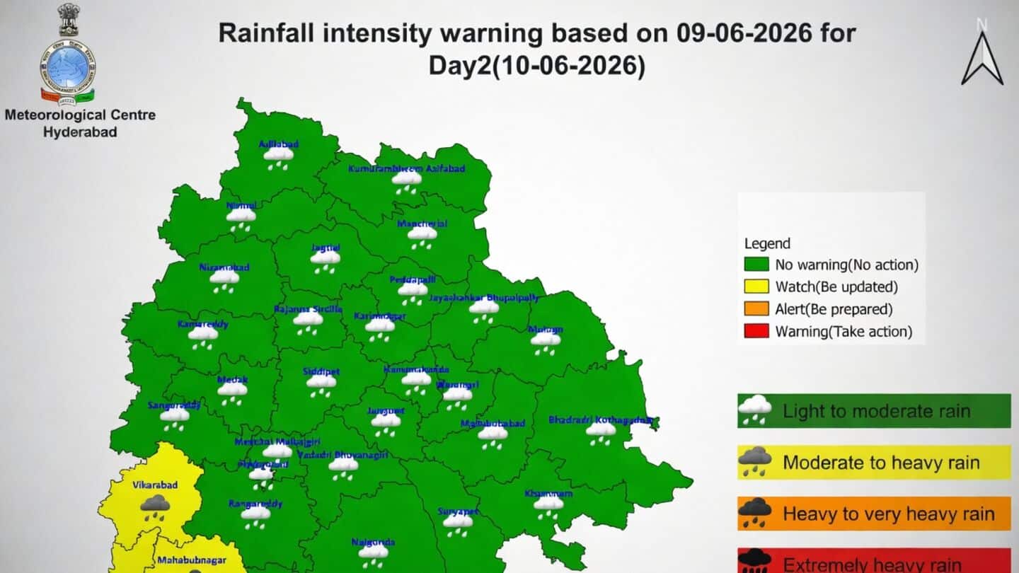 IMD warns heavy rain Wednesday after monsoon arrived in Telangana
