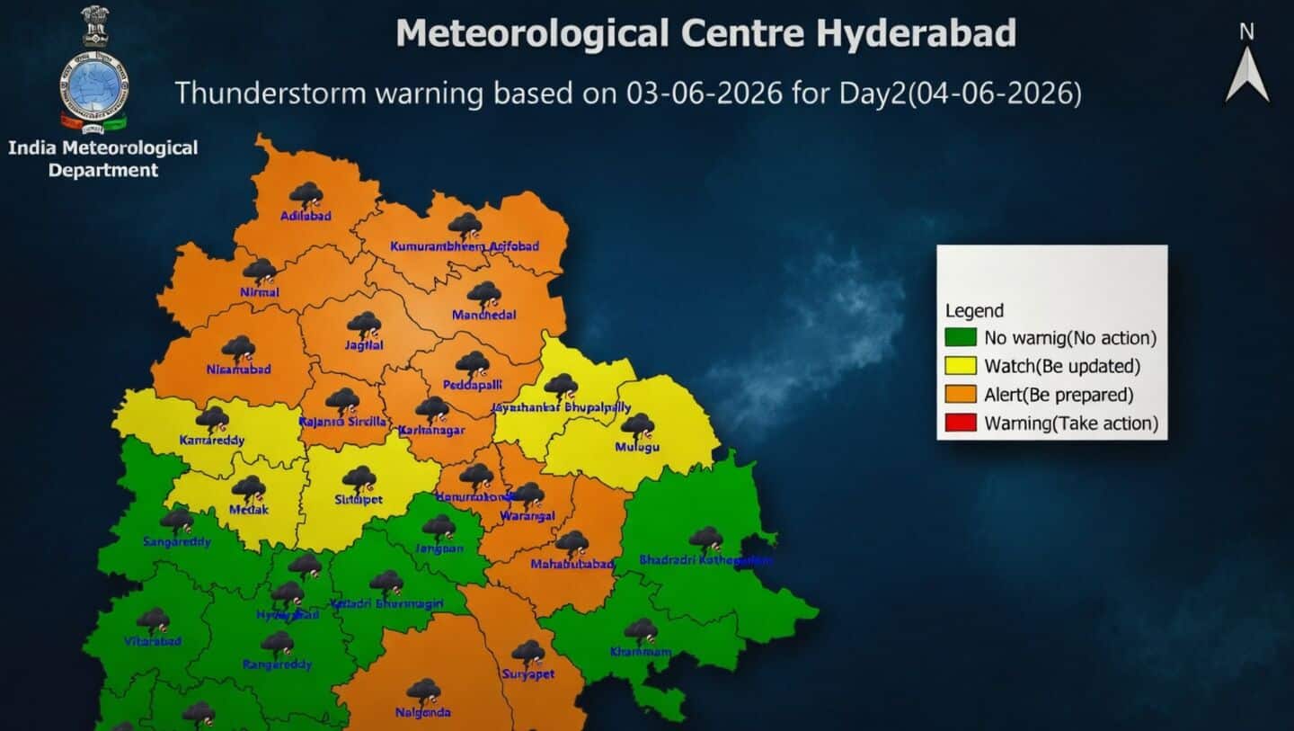 तेलंगाना में मौसम का बदलाव, भीषण गर्मी के बीच 6 जिलों में आंधी-तूफान का ऑरेंज अलर्ट
