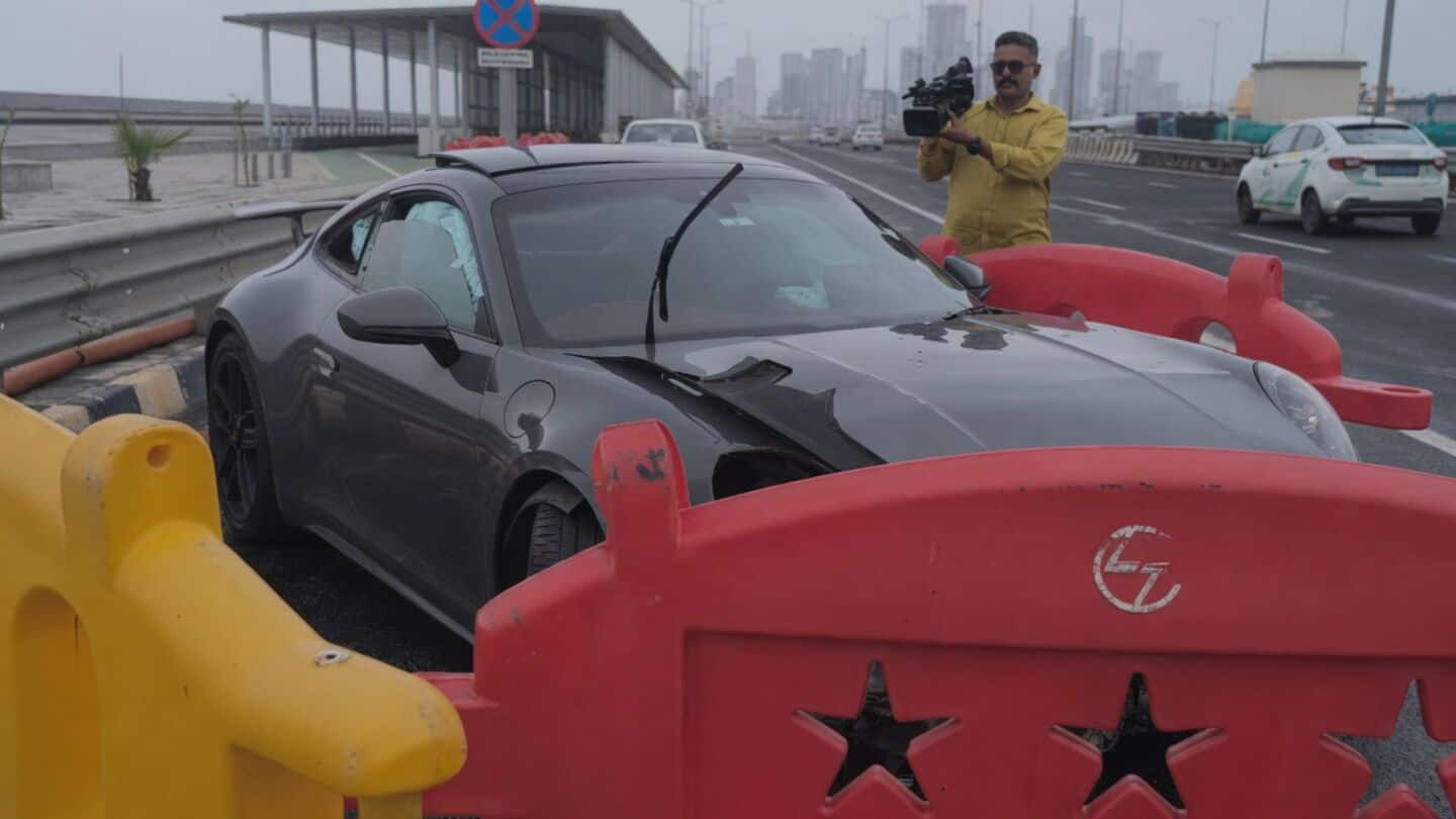 Porsche crashes into divider on Mumbai Coastal Road, driver unhurt
