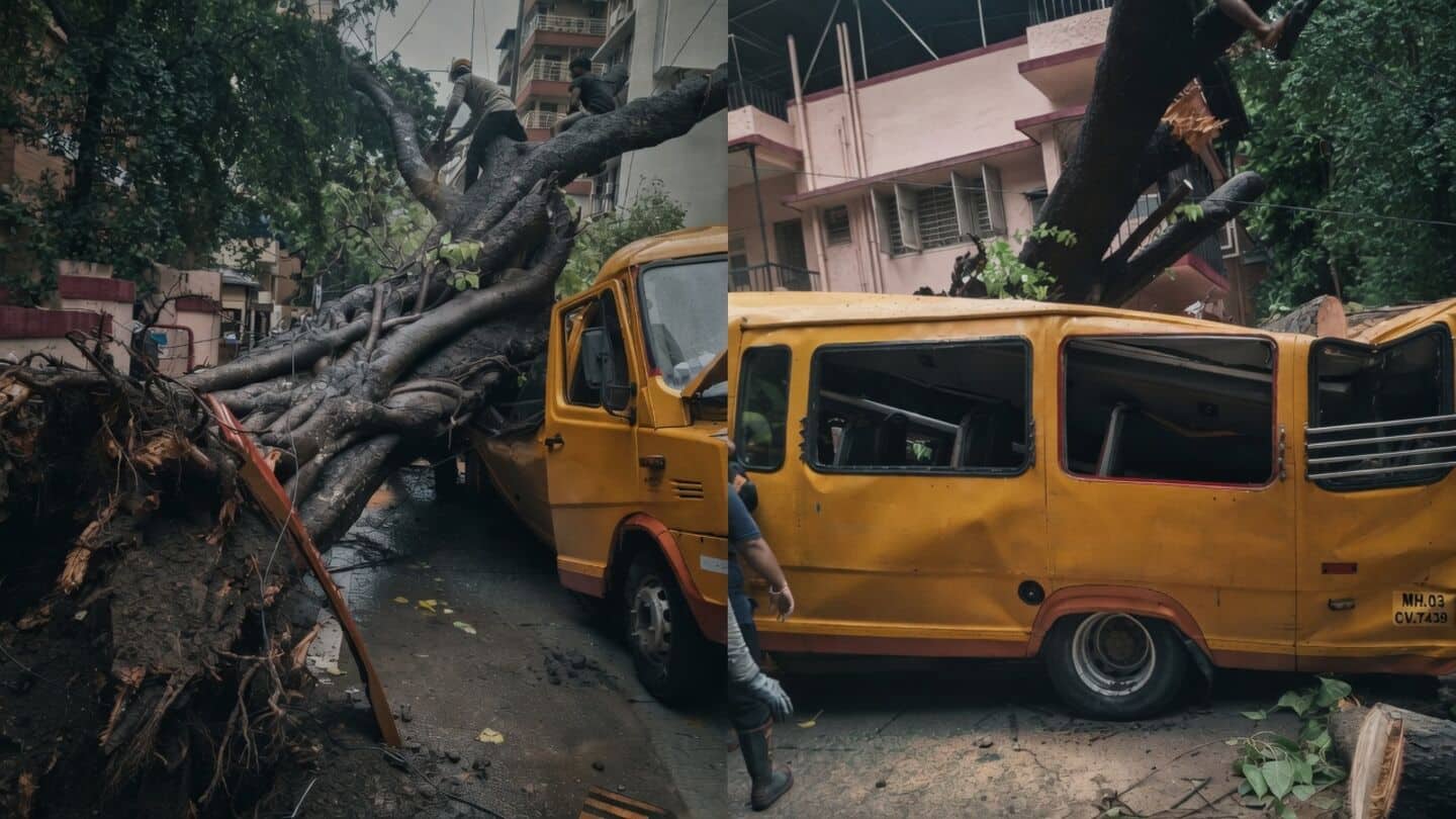 Falling tree hits Chembur school bus, 10 injured, 1 trapped
